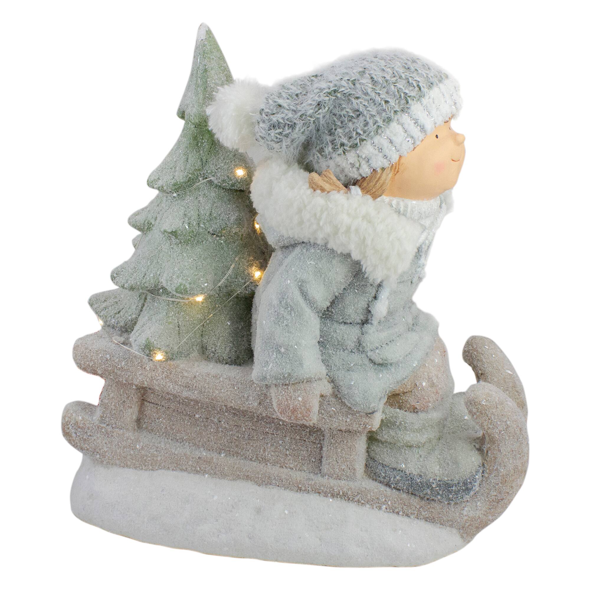 15" Lighted Girl On Sled Tabletop Decoration
